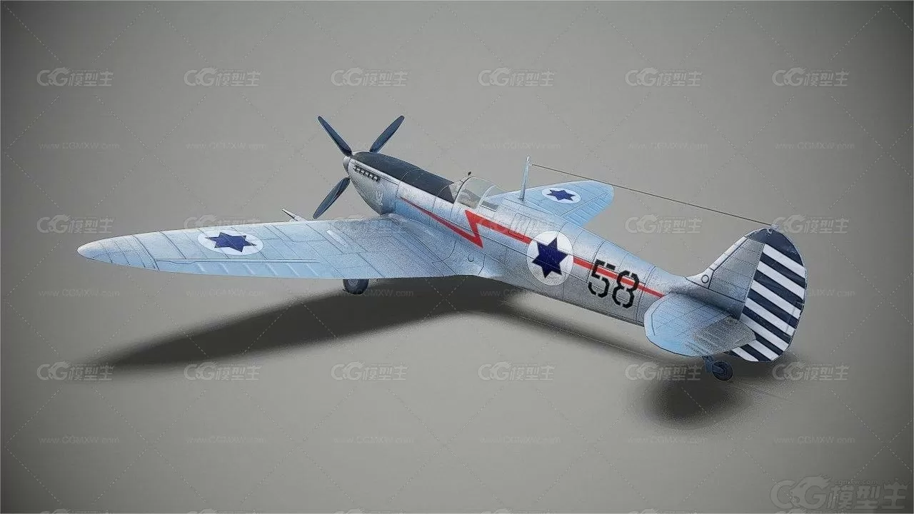 美国spitfire-mk9 喷火MK9 二战 战斗机 轰炸机 空军战斗机 军用飞机3D模型-3