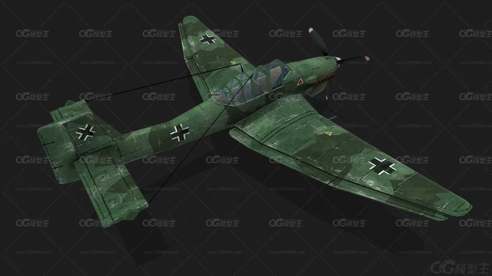 二战 德国战斗机 Ju87俯冲轰炸机 Junkers 战机 斯图卡 Stuka 空军飞机3D模型-2