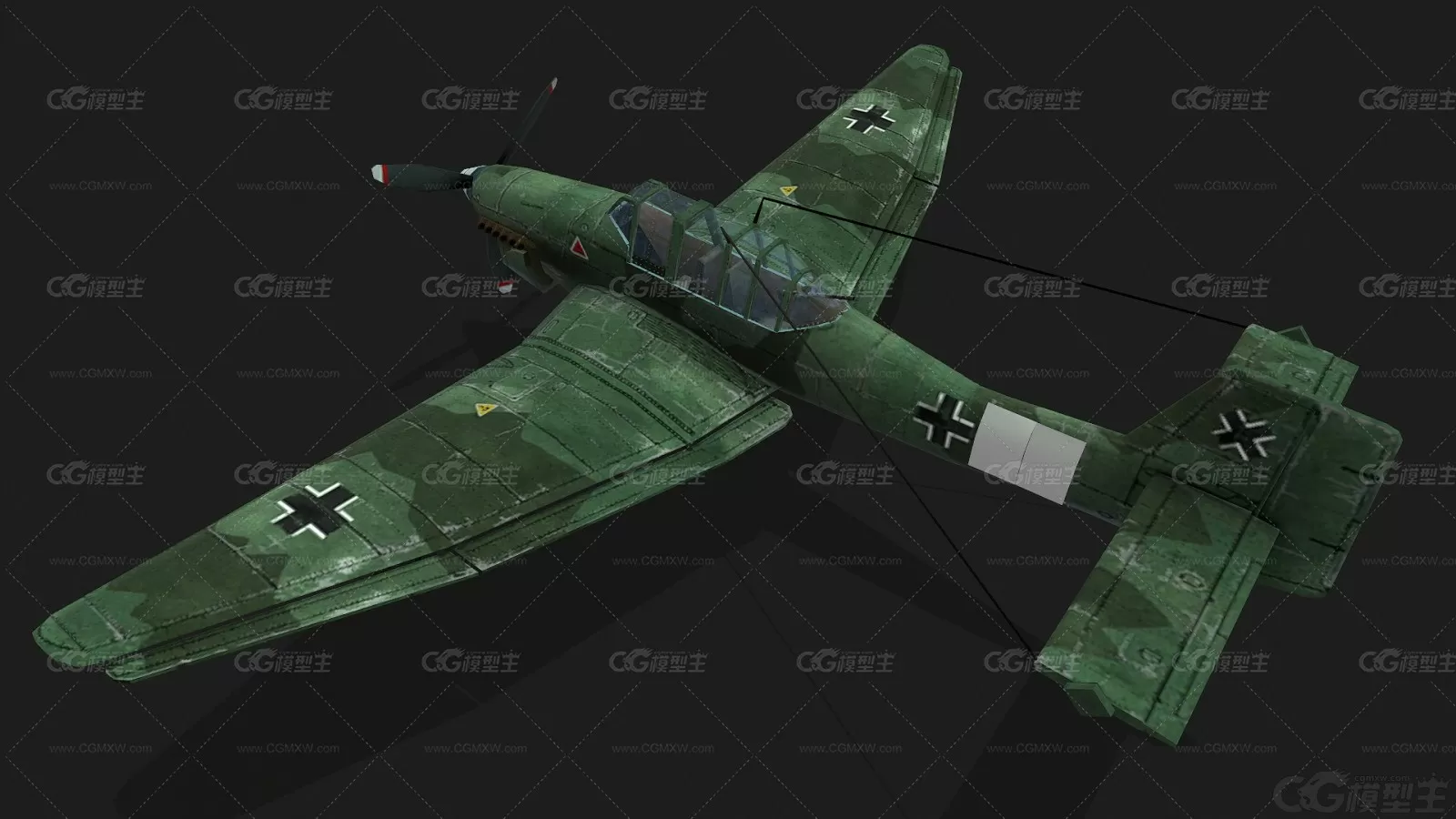 二战 德国战斗机 Ju87俯冲轰炸机 Junkers 战机 斯图卡 Stuka 空军飞机3D模型-3