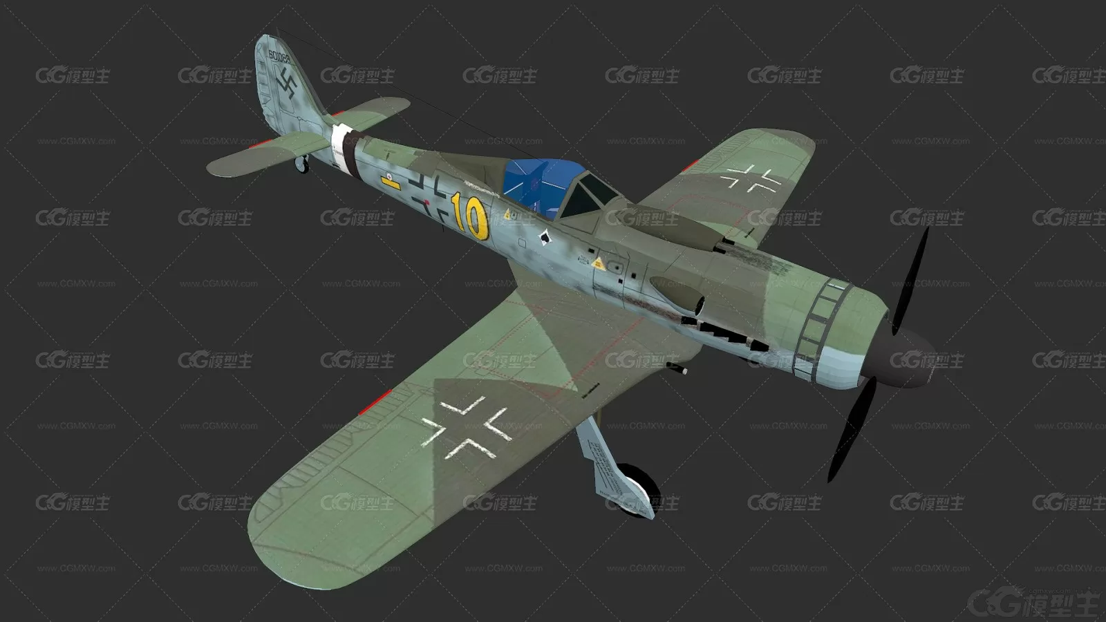 【二战名机】PBR Fw190 福克沃尔夫Fw-190 百舌鸟 战斗机 二战德国战机 纳粹德国-2