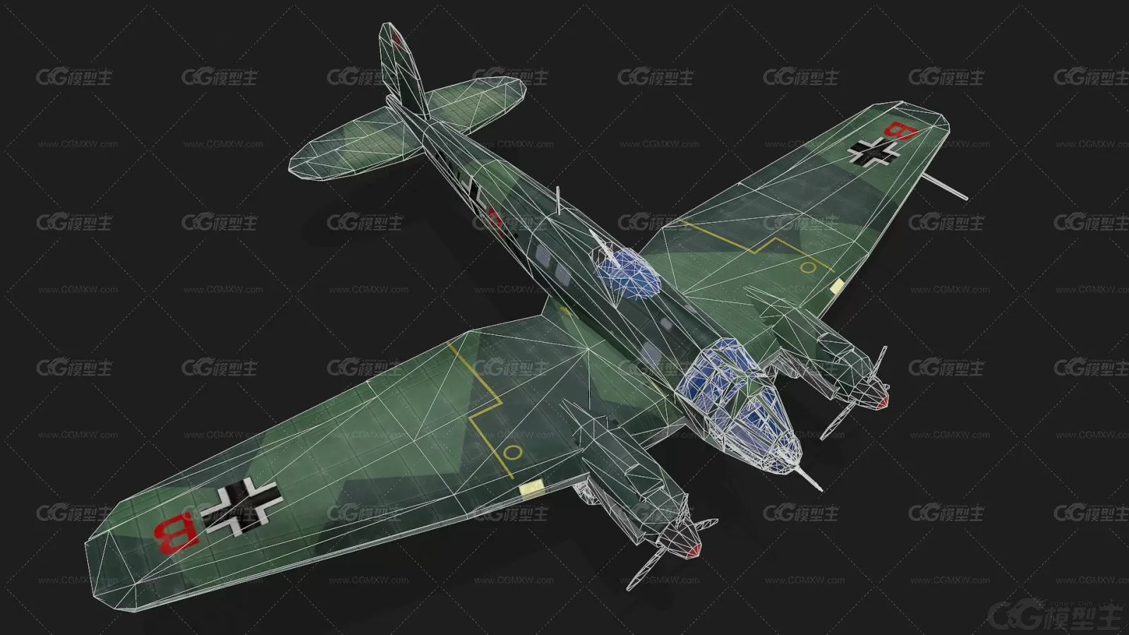 次时代游戏模型 PBR 二战德国亨克尔轰炸机 Heinkel_He_111型轰炸机-5