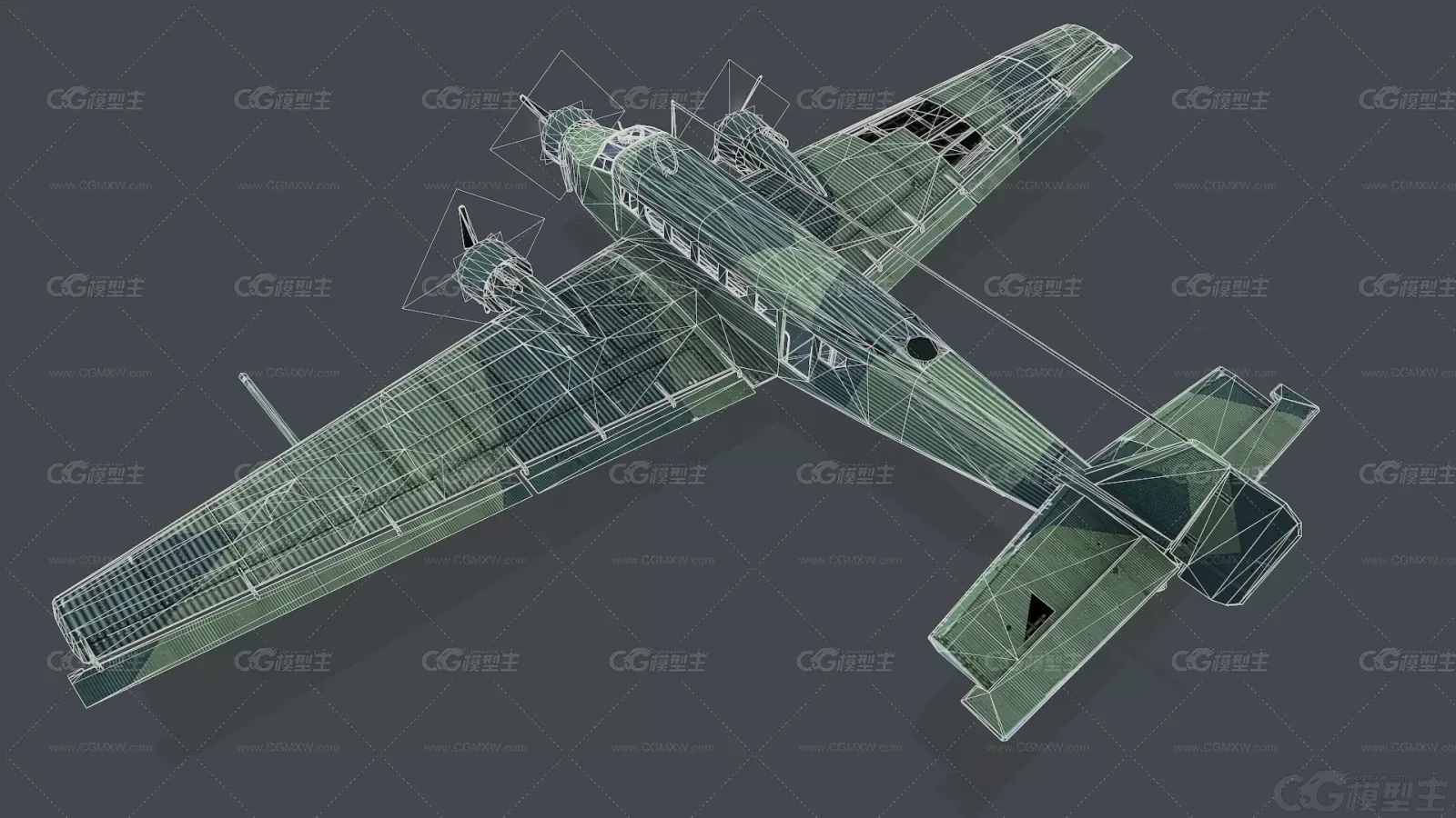 二战战斗机 军用飞机 空军飞机滑翔机 战斗飞机 战斗机lowpoly低模3D模型-4