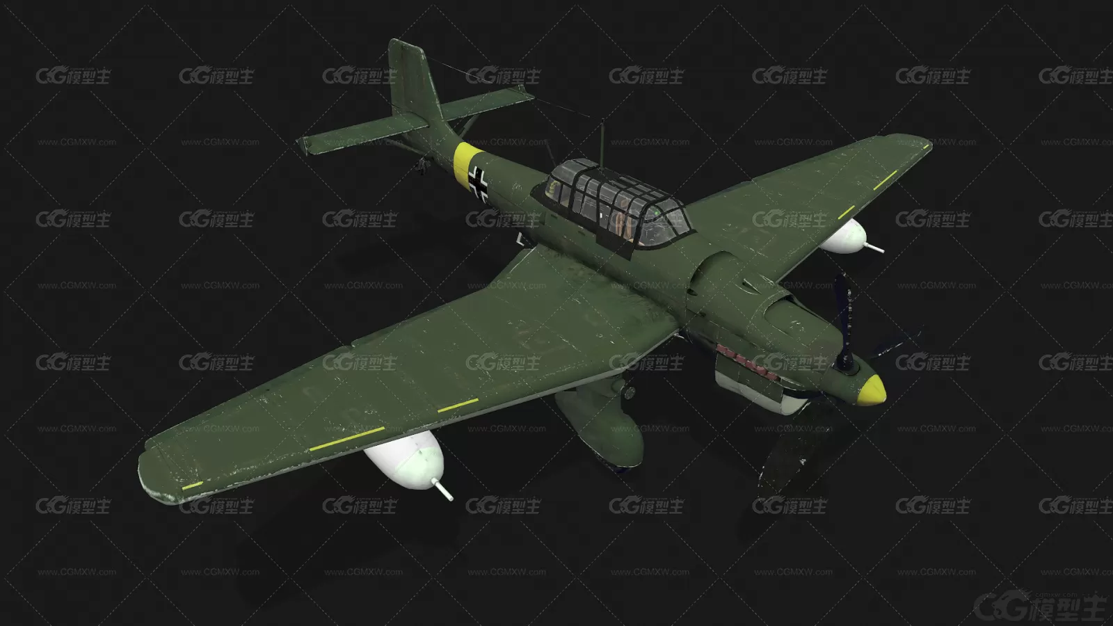 二战 德国战斗机 Ju87俯冲轰炸机 Junkers 战机 斯图卡 Stuka 空军飞机3D模型-1