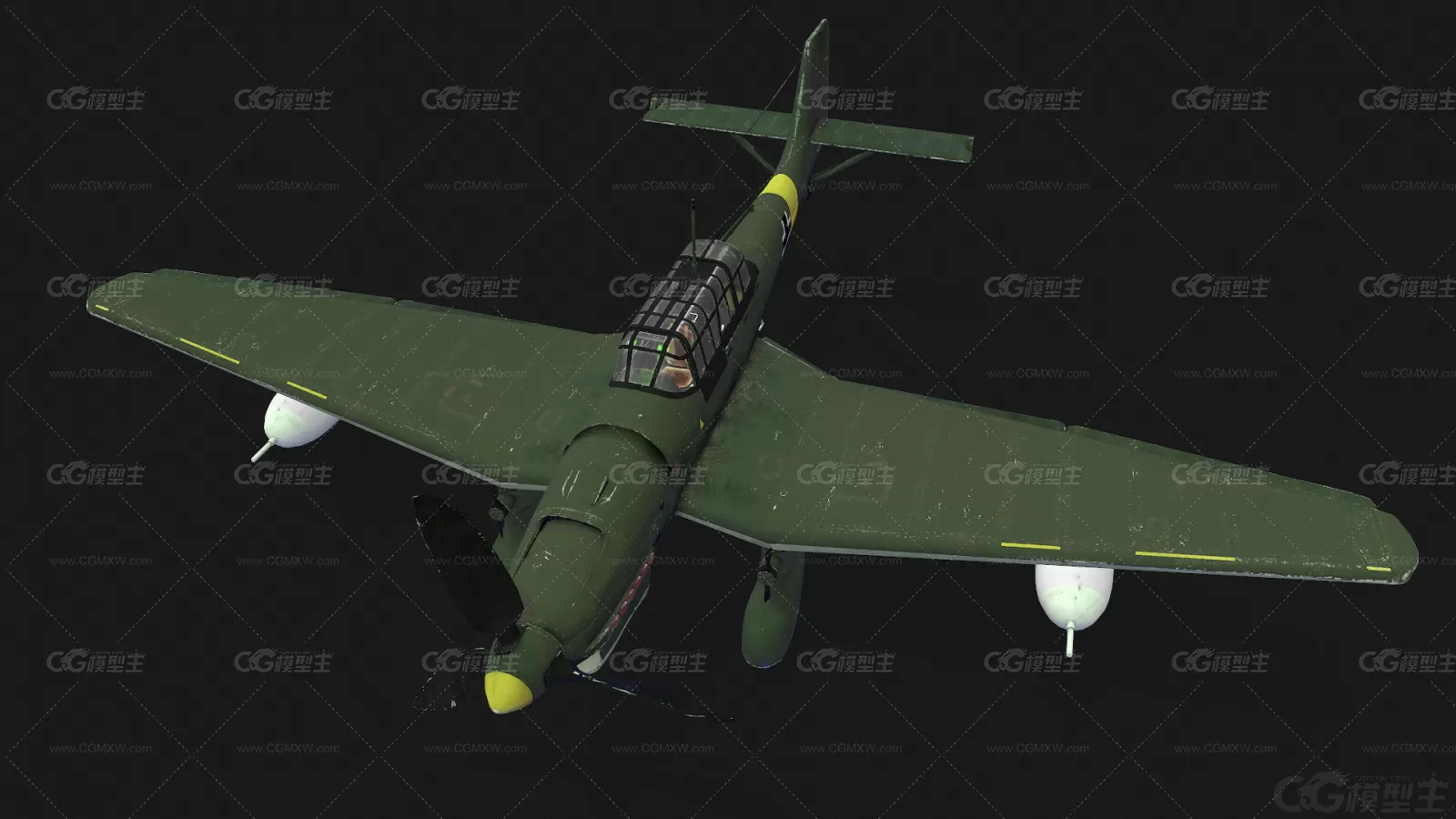 二战 德国战斗机 Ju87俯冲轰炸机 Junkers 战机 斯图卡 Stuka 空军飞机3D模型-4