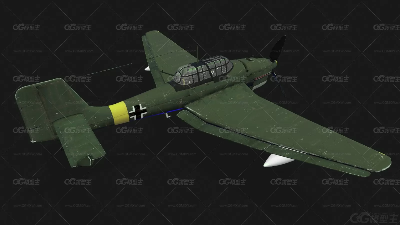 二战 德国战斗机 Ju87俯冲轰炸机 Junkers 战机 斯图卡 Stuka 空军飞机3D模型-5