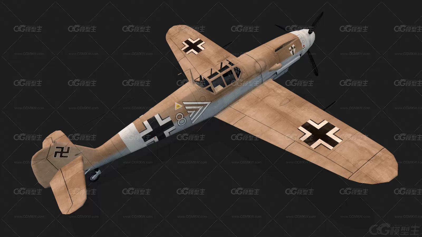 二战名机 德国 BF109F4 Me109F4战斗机 军用飞机 空军飞机滑翔机 战斗飞机lowpoly-2