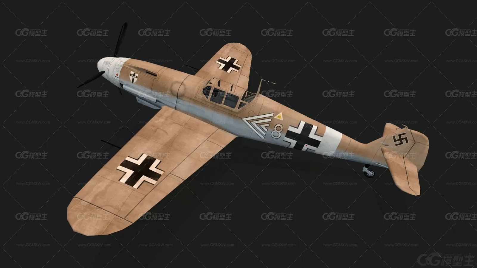 二战名机 德国 BF109F4 Me109F4战斗机 军用飞机 空军飞机滑翔机 战斗飞机lowpoly-3