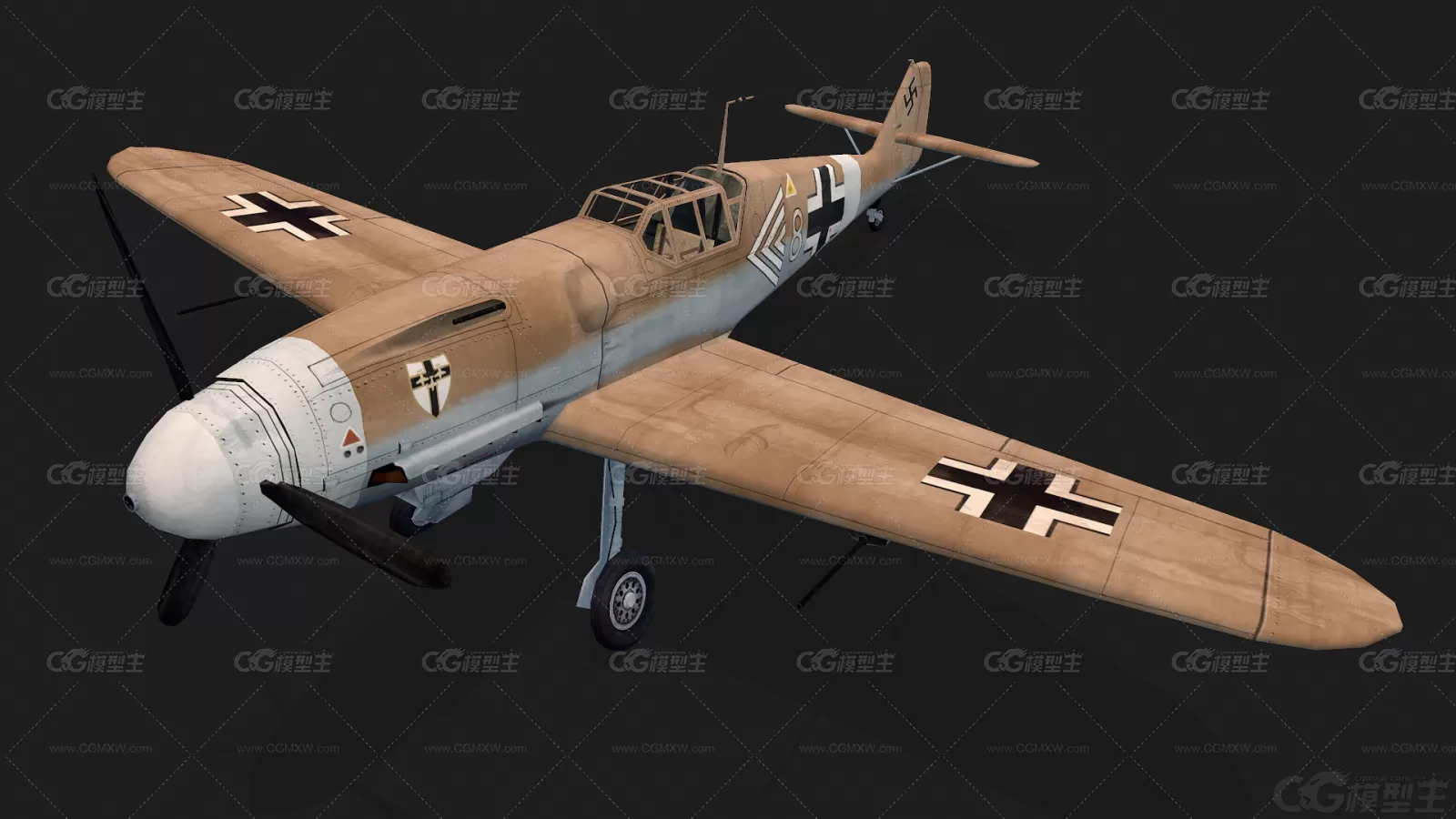 二战名机 德国 BF109F4 Me109F4战斗机 军用飞机 空军飞机滑翔机 战斗飞机lowpoly-4