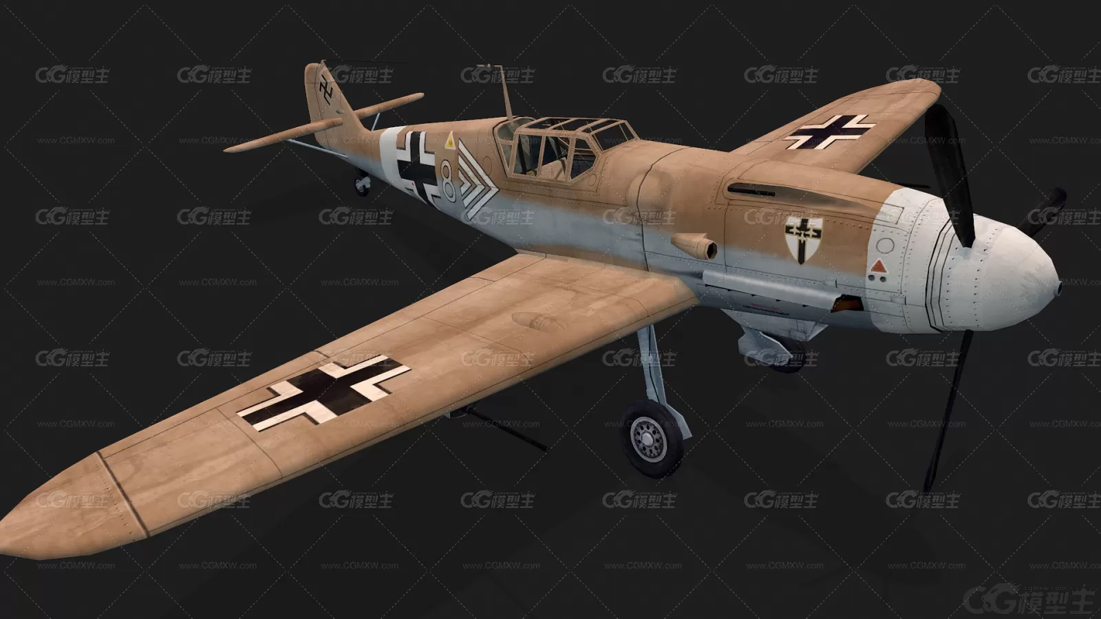 二战名机 德国 BF109F4 Me109F4战斗机 军用飞机 空军飞机滑翔机 战斗飞机lowpoly-5