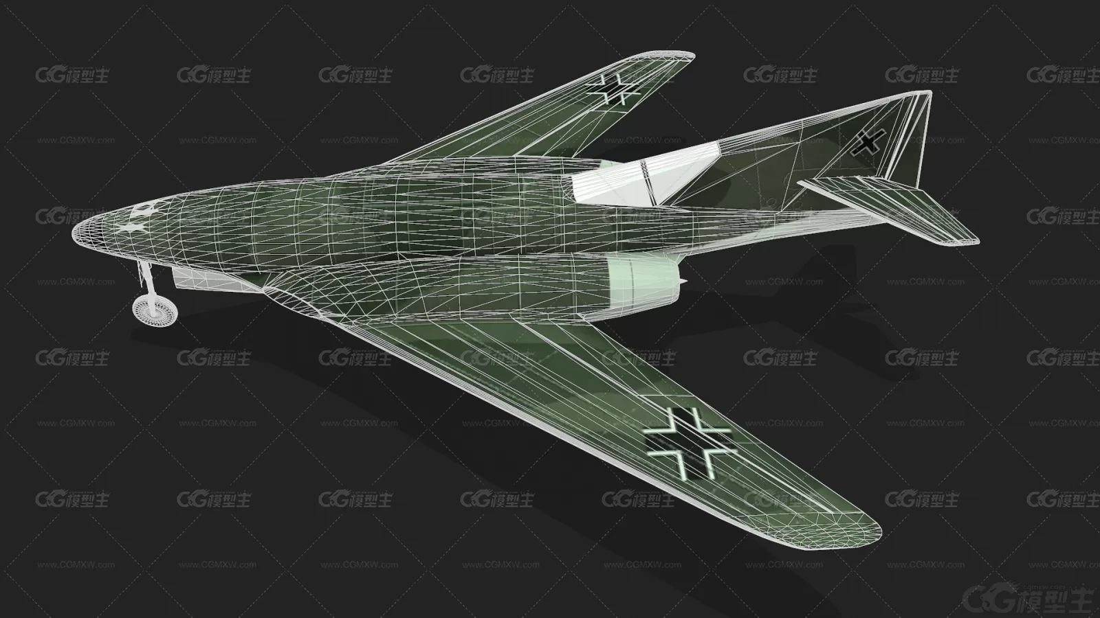 二战战斗机 ME262战斗机3D模型 军用飞机 空军飞机滑翔机 战斗飞机lowpoly模型-4