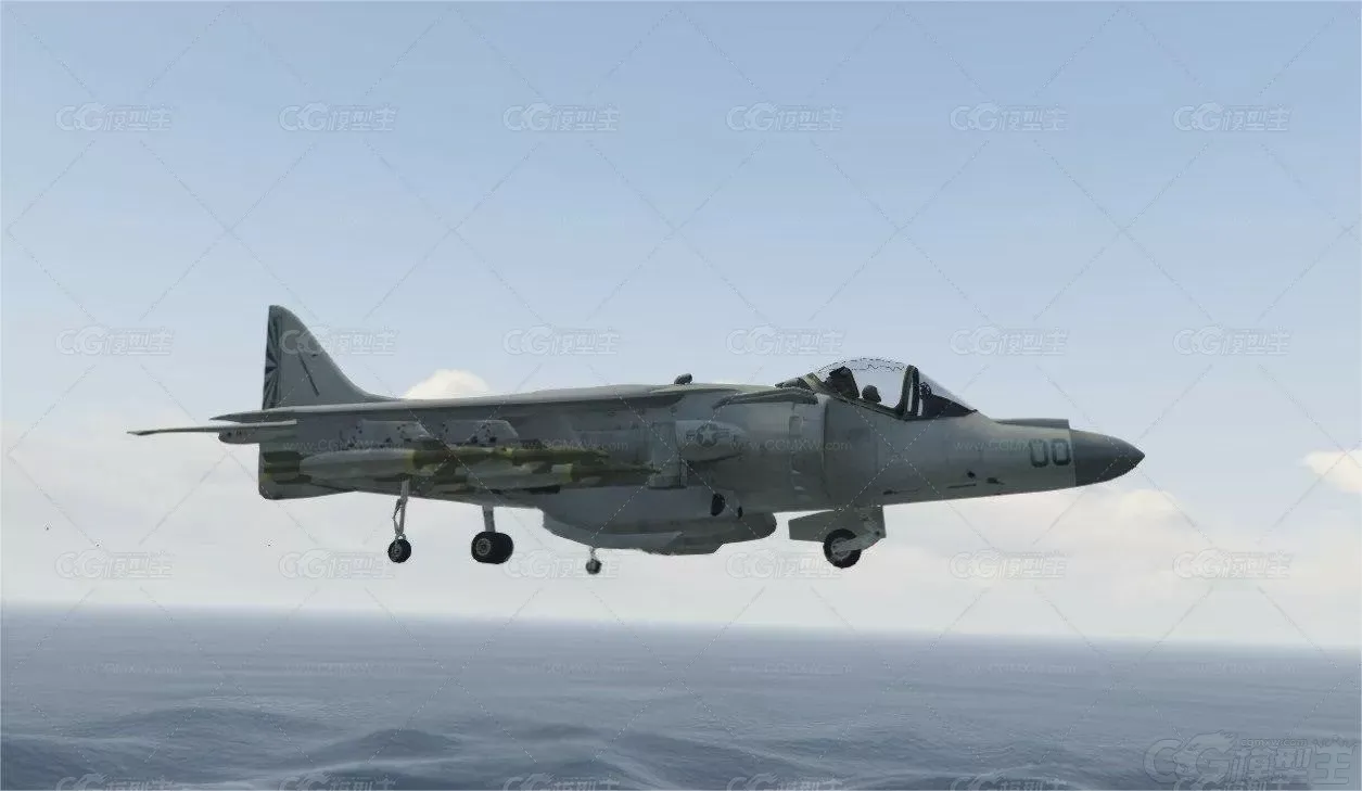 写实美军AV-8B鹞II 战斗机 军用飞机 歼击机带驾驶舱内部结构3D模型-1