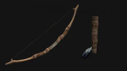 古代木弓箭 弓箭袋 弓箭 弩箭 弓弩 弓 木制弓箭 打猎弓3D模型