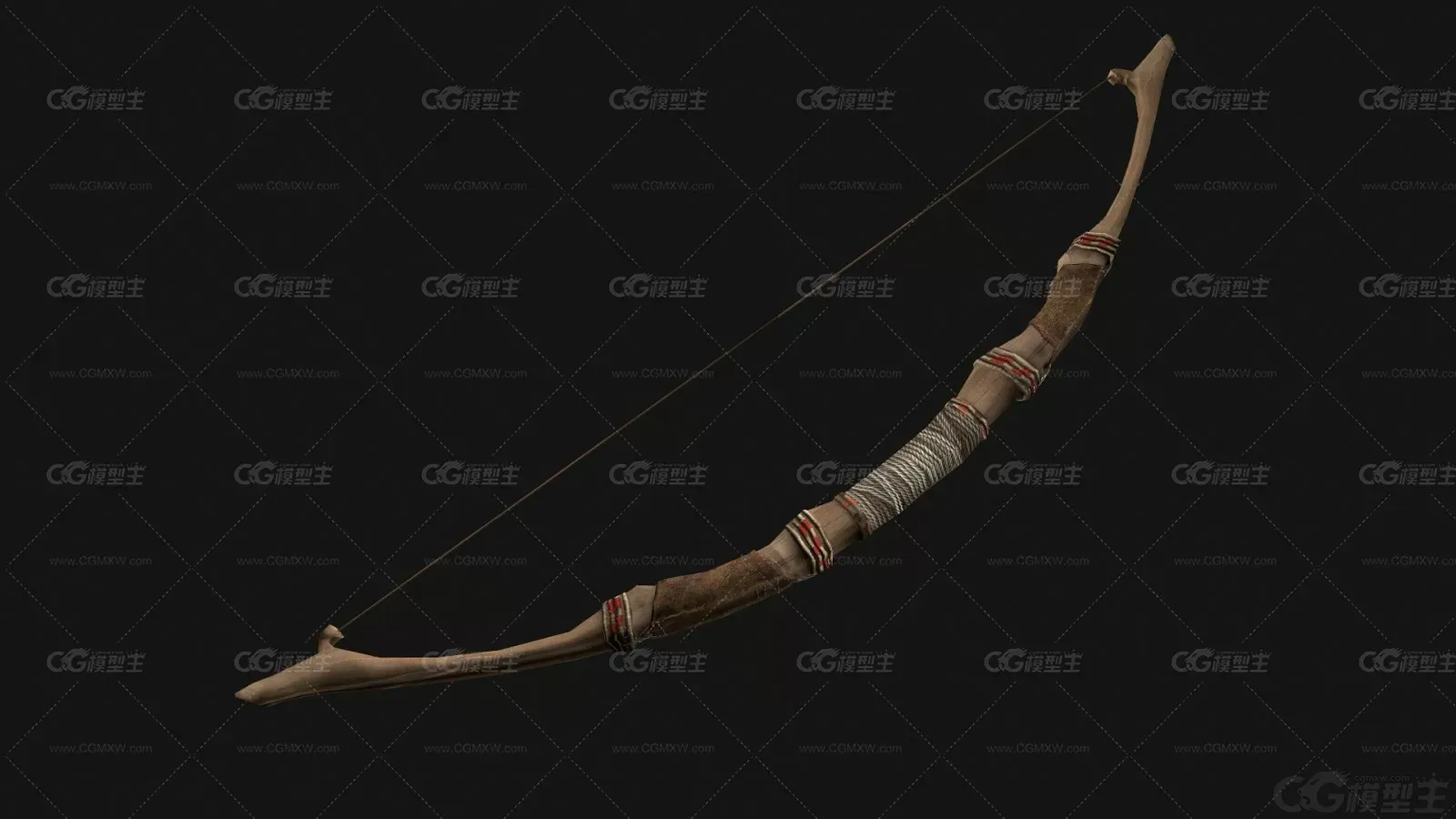古代木弓箭 弓箭袋 弓箭 弩箭 弓弩 弓 木制弓箭 打猎弓3D模型-4