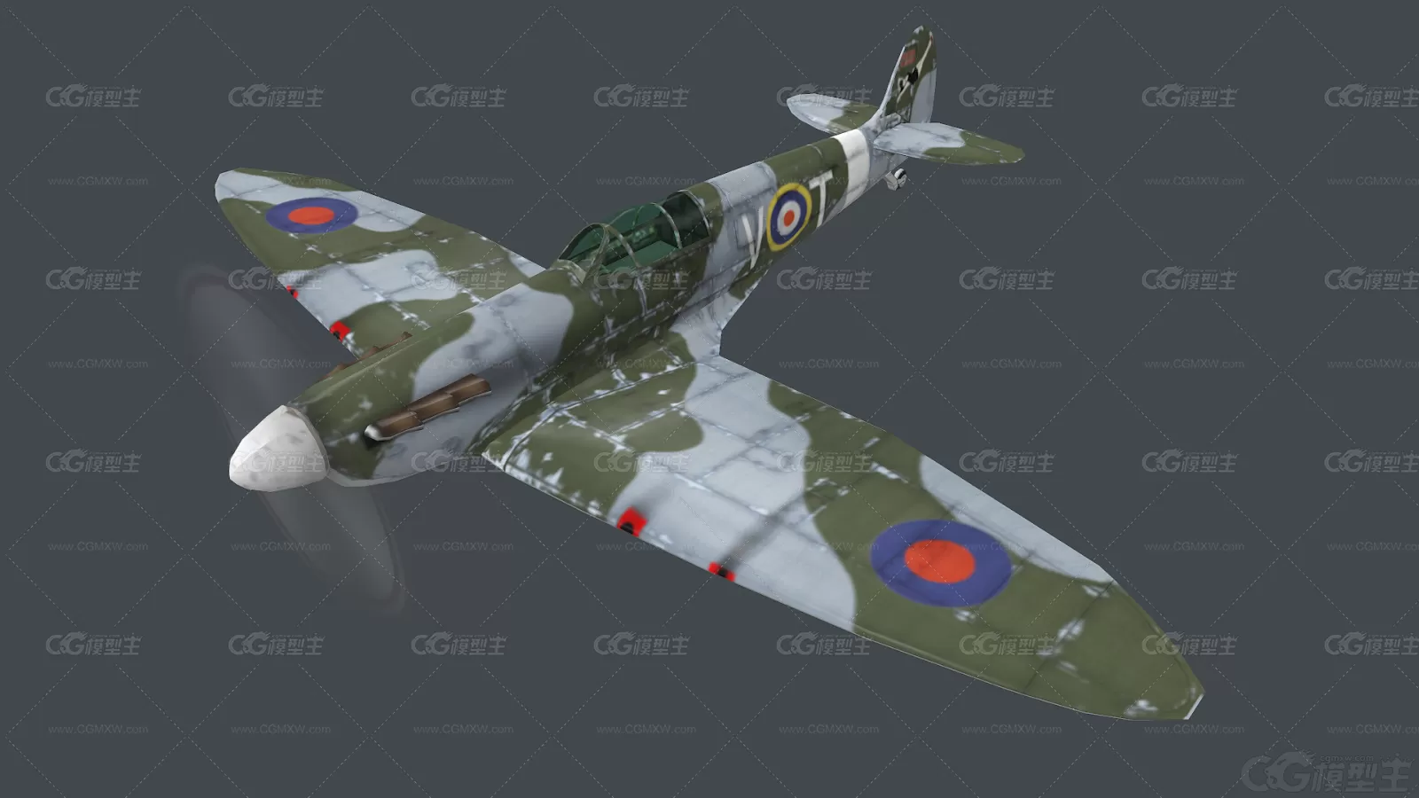 英国二战喷火式战斗机 Spitfire Fighter 喷火 英国 活塞式 战斗机 军用飞机3D模型-1