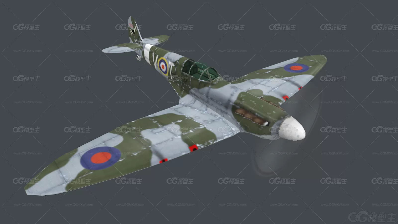 英国二战喷火式战斗机 Spitfire Fighter 喷火 英国 活塞式 战斗机 军用飞机3D模型-2