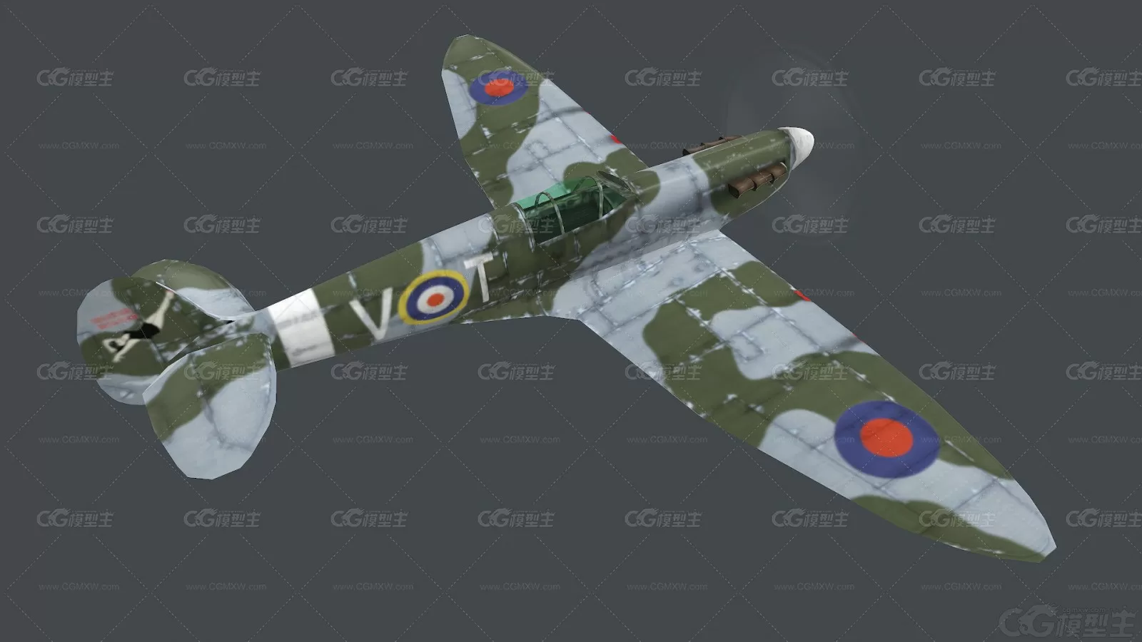 英国二战喷火式战斗机 Spitfire Fighter 喷火 英国 活塞式 战斗机 军用飞机3D模型-3