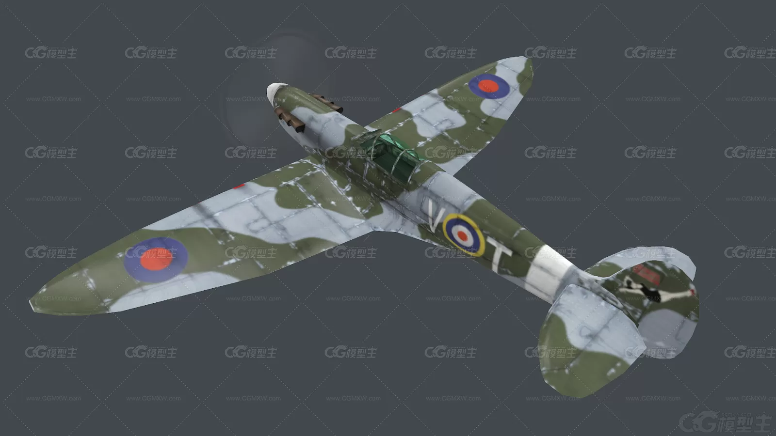 英国二战喷火式战斗机 Spitfire Fighter 喷火 英国 活塞式 战斗机 军用飞机3D模型-4