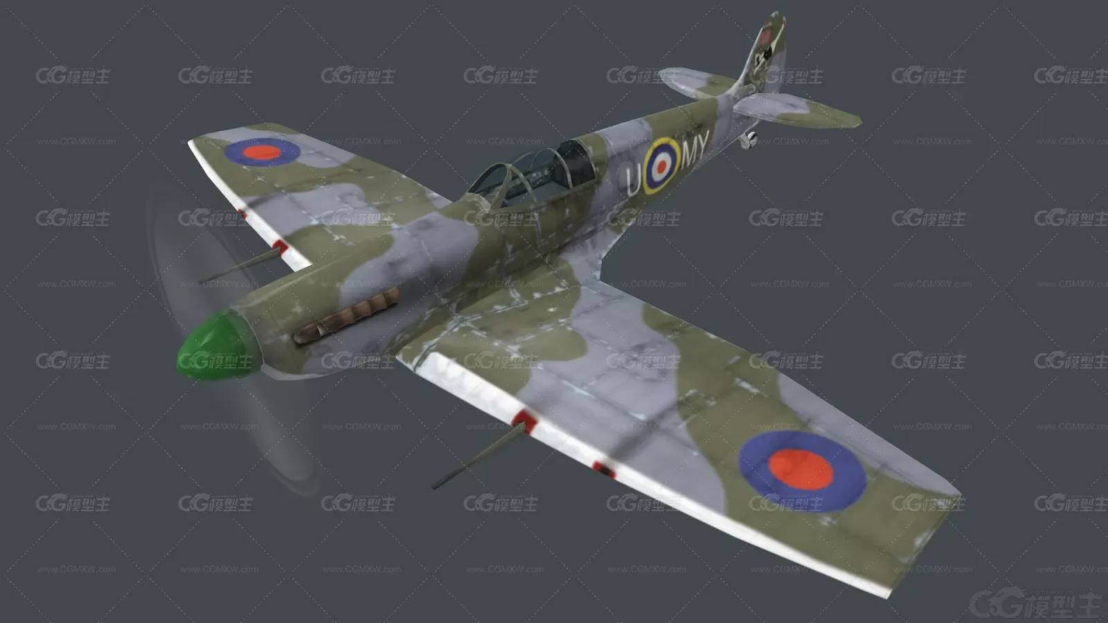 二战英国飓风战斗机 喷火式战斗机 Spitfire Fighter 喷火 英国 活塞式 军用飞机3D模型-1