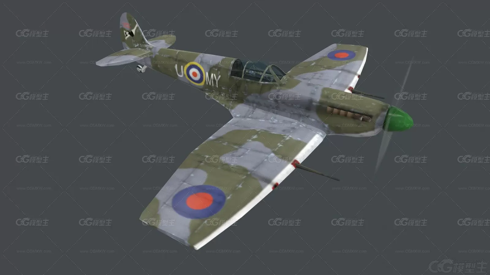 二战英国飓风战斗机 喷火式战斗机 Spitfire Fighter 喷火 英国 活塞式 军用飞机3D模型-3