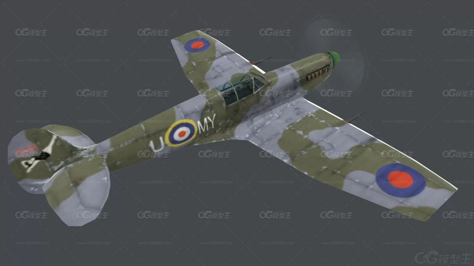 二战英国飓风战斗机 喷火式战斗机 Spitfire Fighter 喷火 英国 活塞式 军用飞机3D模型-4