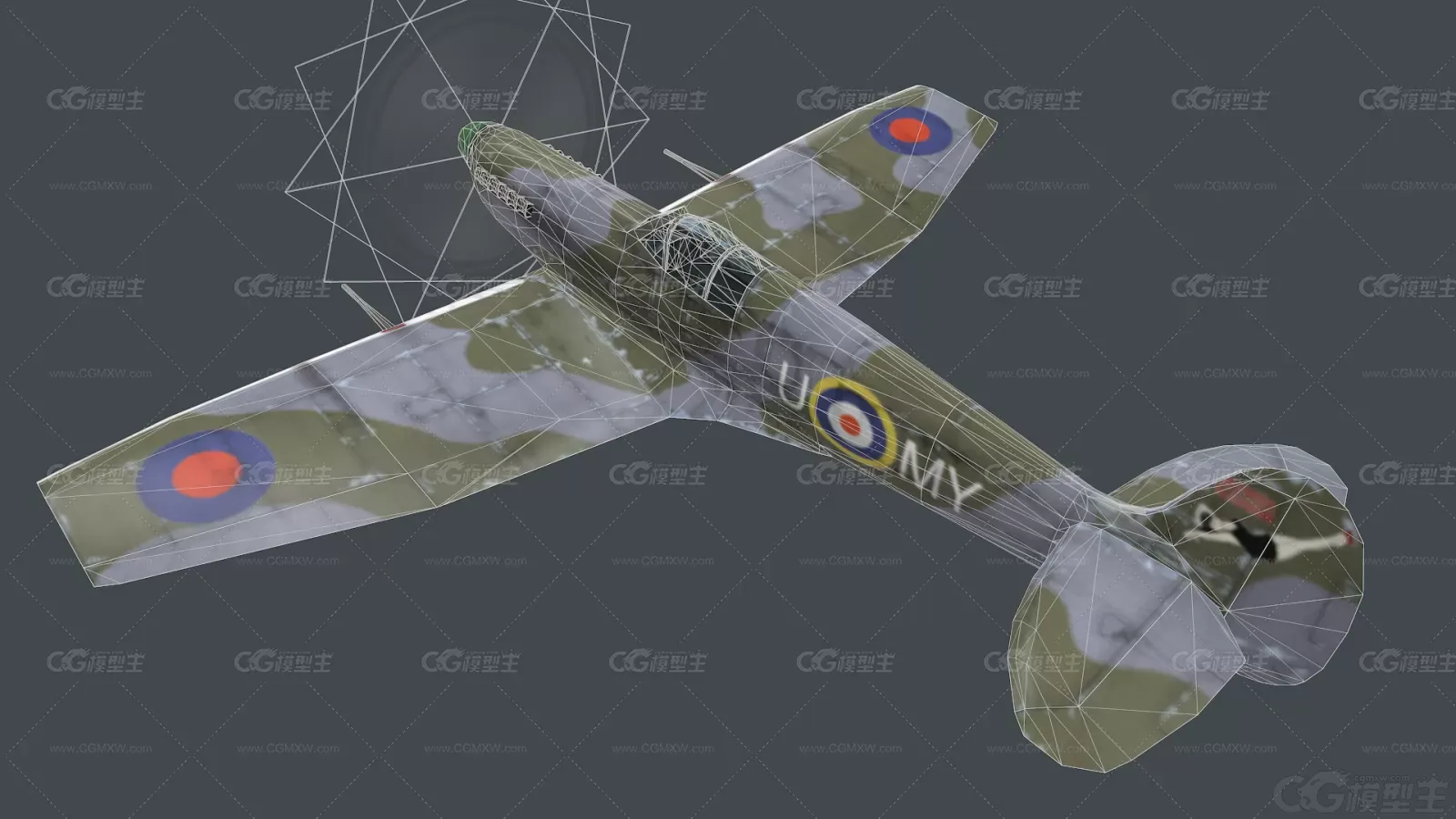 二战英国飓风战斗机 喷火式战斗机 Spitfire Fighter 喷火 英国 活塞式 军用飞机3D模型-5