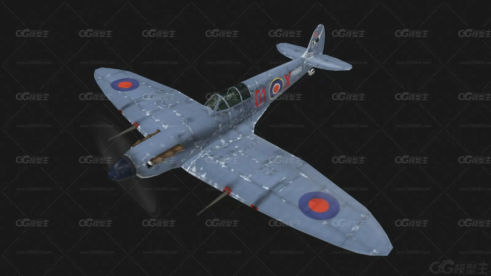 英国二战喷火式战斗机 Spitfire Fighter 喷火 英国 活塞式 战斗机 军用飞机3D模型-1