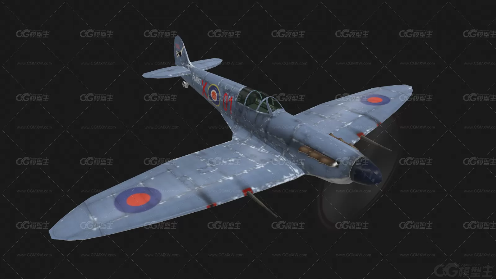 英国二战喷火式战斗机 Spitfire Fighter 喷火 英国 活塞式 战斗机 军用飞机3D模型-2