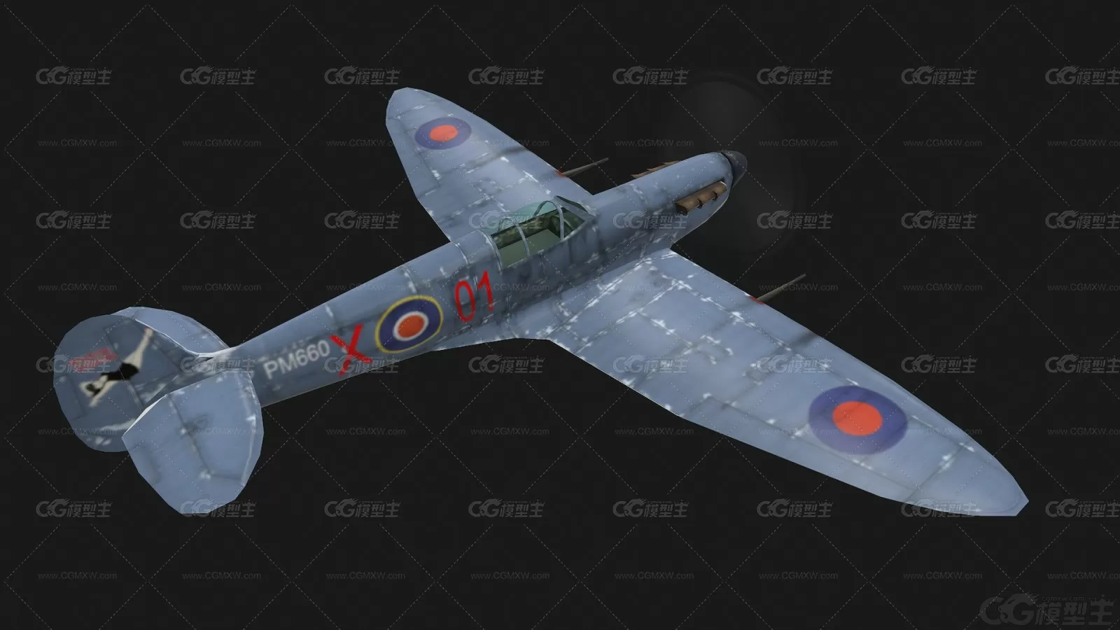 英国二战喷火式战斗机 Spitfire Fighter 喷火 英国 活塞式 战斗机 军用飞机3D模型-3