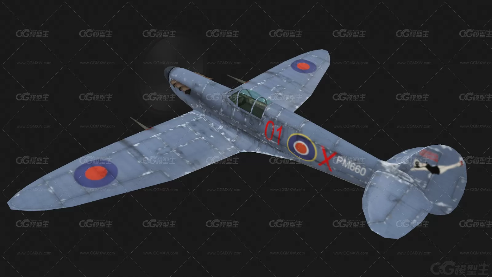 英国二战喷火式战斗机 Spitfire Fighter 喷火 英国 活塞式 战斗机 军用飞机3D模型-4