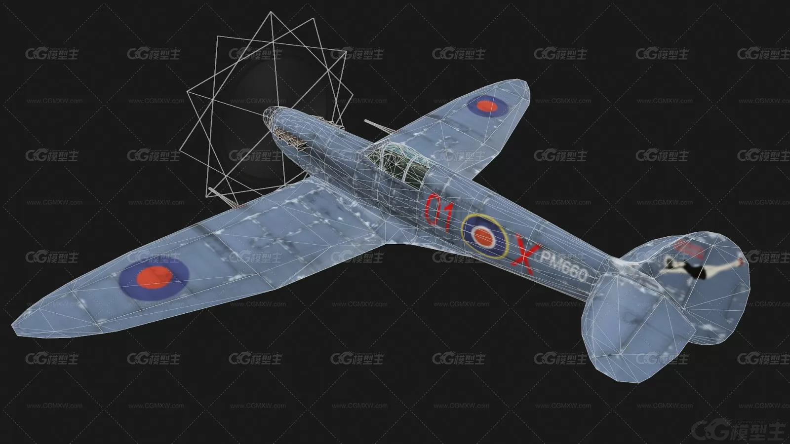 英国二战喷火式战斗机 Spitfire Fighter 喷火 英国 活塞式 战斗机 军用飞机3D模型-5