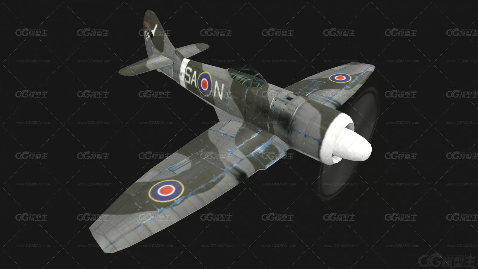 暴风战斗机 喷火式战斗机 Spitfire Fighter 二战武器 军用飞机3D模型-3