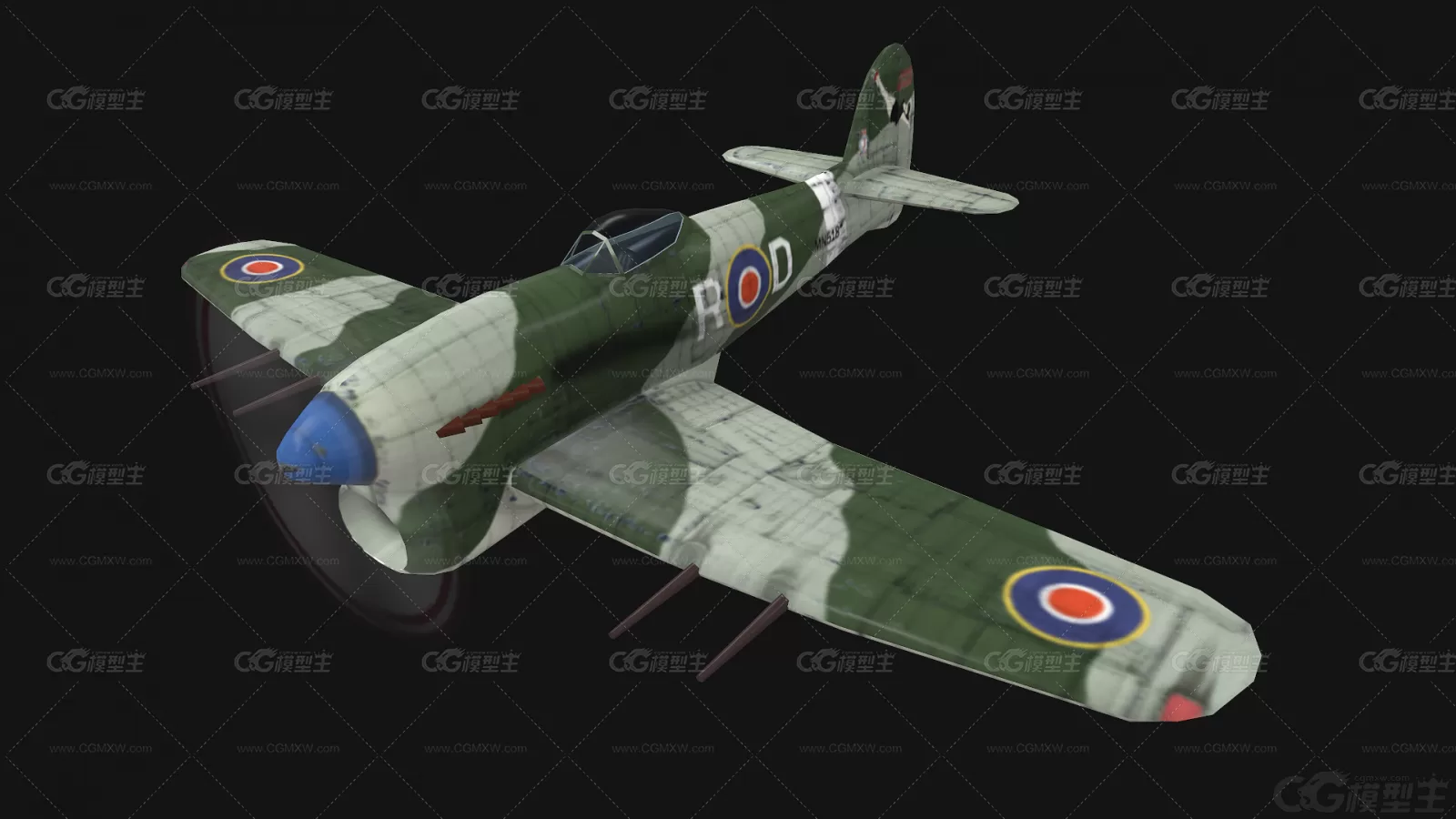 英国二战喷火式战斗机 Spitfire Fighter 喷火 英国 活塞式战斗机 军用飞机3D模型-1