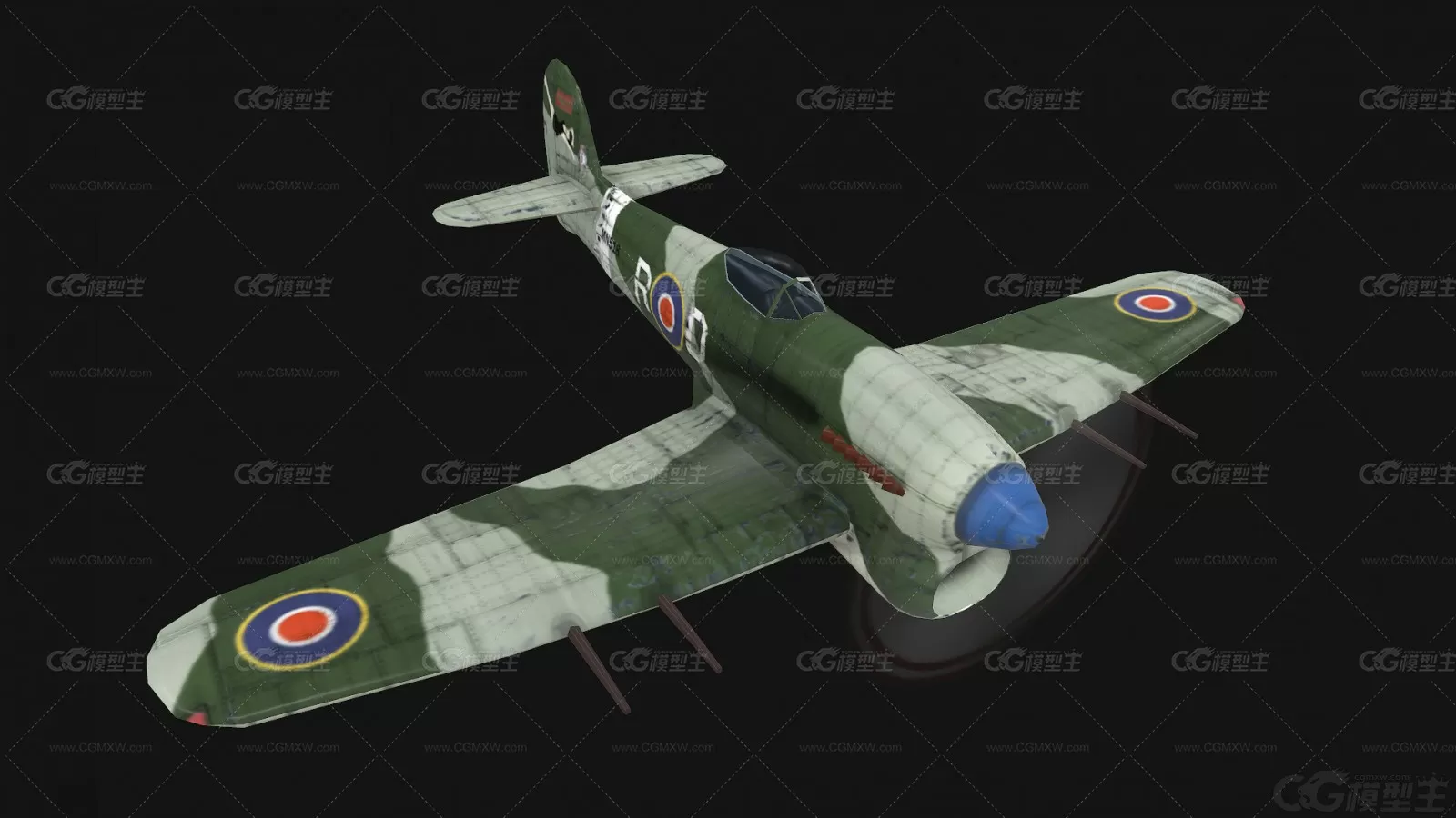 英国二战喷火式战斗机 Spitfire Fighter 喷火 英国 活塞式战斗机 军用飞机3D模型-2