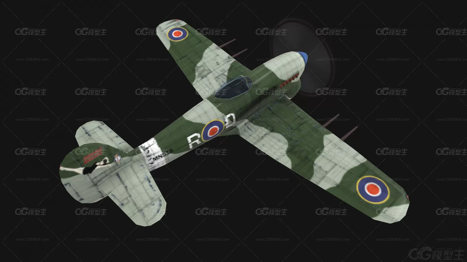 英国二战喷火式战斗机 Spitfire Fighter 喷火 英国 活塞式战斗机 军用飞机3D模型-3