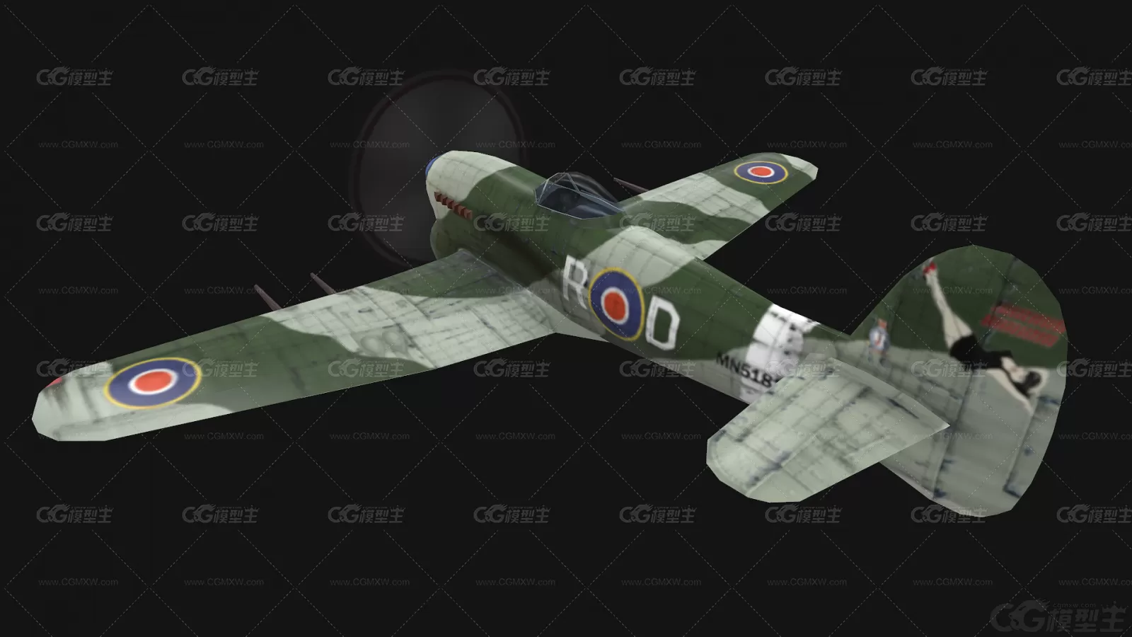 英国二战喷火式战斗机 Spitfire Fighter 喷火 英国 活塞式战斗机 军用飞机3D模型-4