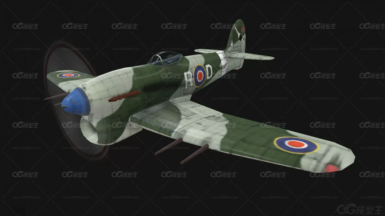 英国二战喷火式战斗机 Spitfire Fighter 喷火 英国 活塞式战斗机 军用飞机3D模型-5