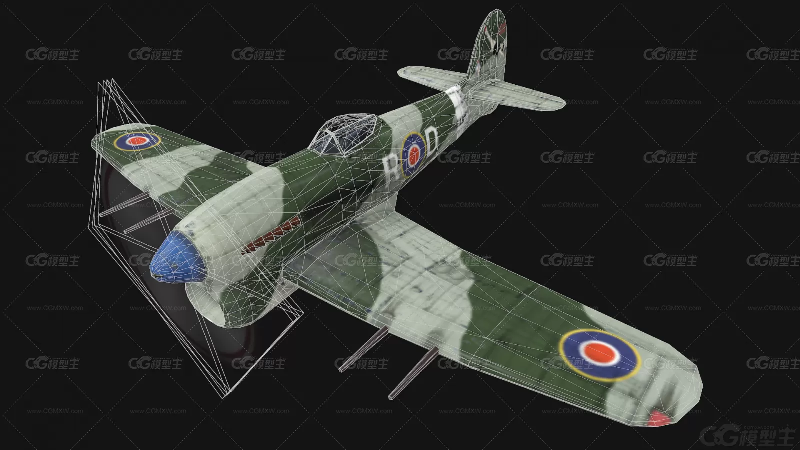 英国二战喷火式战斗机 Spitfire Fighter 喷火 英国 活塞式战斗机 军用飞机3D模型-6