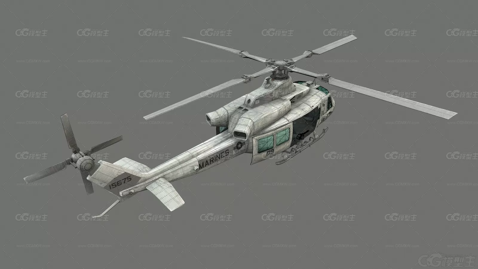 UH-1Y毒液直升机 武装直升机 美国海军陆战队 攻击直升机 包含内部驾驶舱3D模型-6