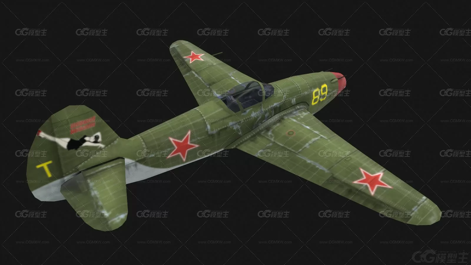 雅克3二战名机苏联战斗机 Yak3战机 支持PBR Yak-3 雅克-3军用飞机3D模型-3