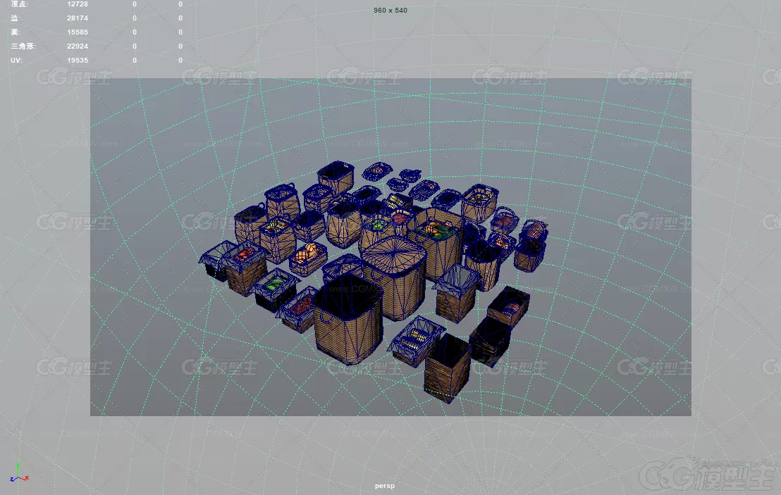 水果篮 水果摊 水果箱子3D模型-3