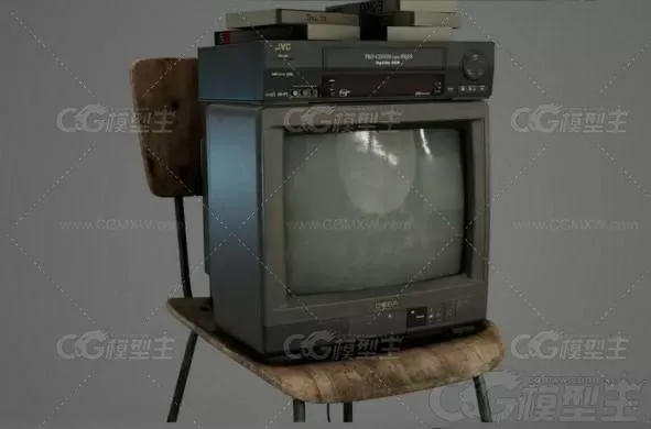 九十年代电视机 电视机 黑白电视 老式电视机 旧电视机 录像机 DVD影像机3D模型-3