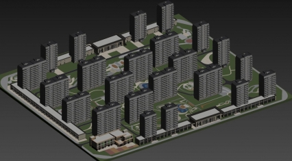 小区模型  现代小区加地形  商铺  商住两用 房地产沙盘 楼盘3D模型