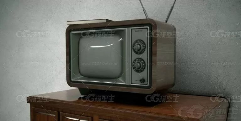 旧电视 Retro TV 电视机 复古电视机 老式电视机 黑白电视机3D模型-1