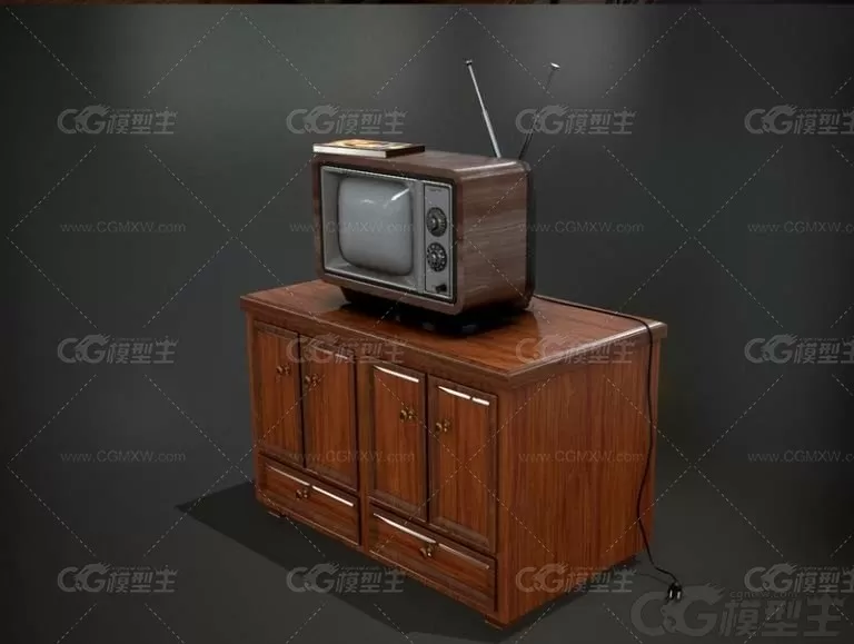 旧电视 Retro TV 电视机 复古电视机 老式电视机 黑白电视机3D模型-2