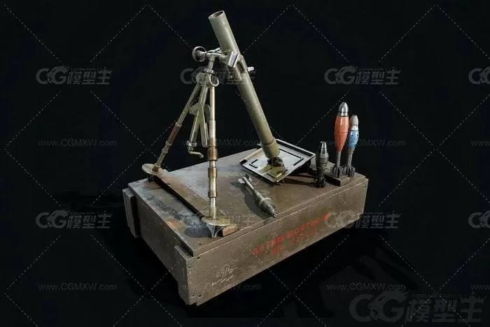 迫击炮 60mm迫击炮次时代模型 步兵迫击炮3D模型-1