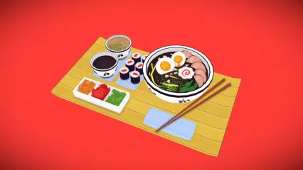 乌冬面 日本料理 日本拉面寿司模型 日本面条 韩式面条3D模型