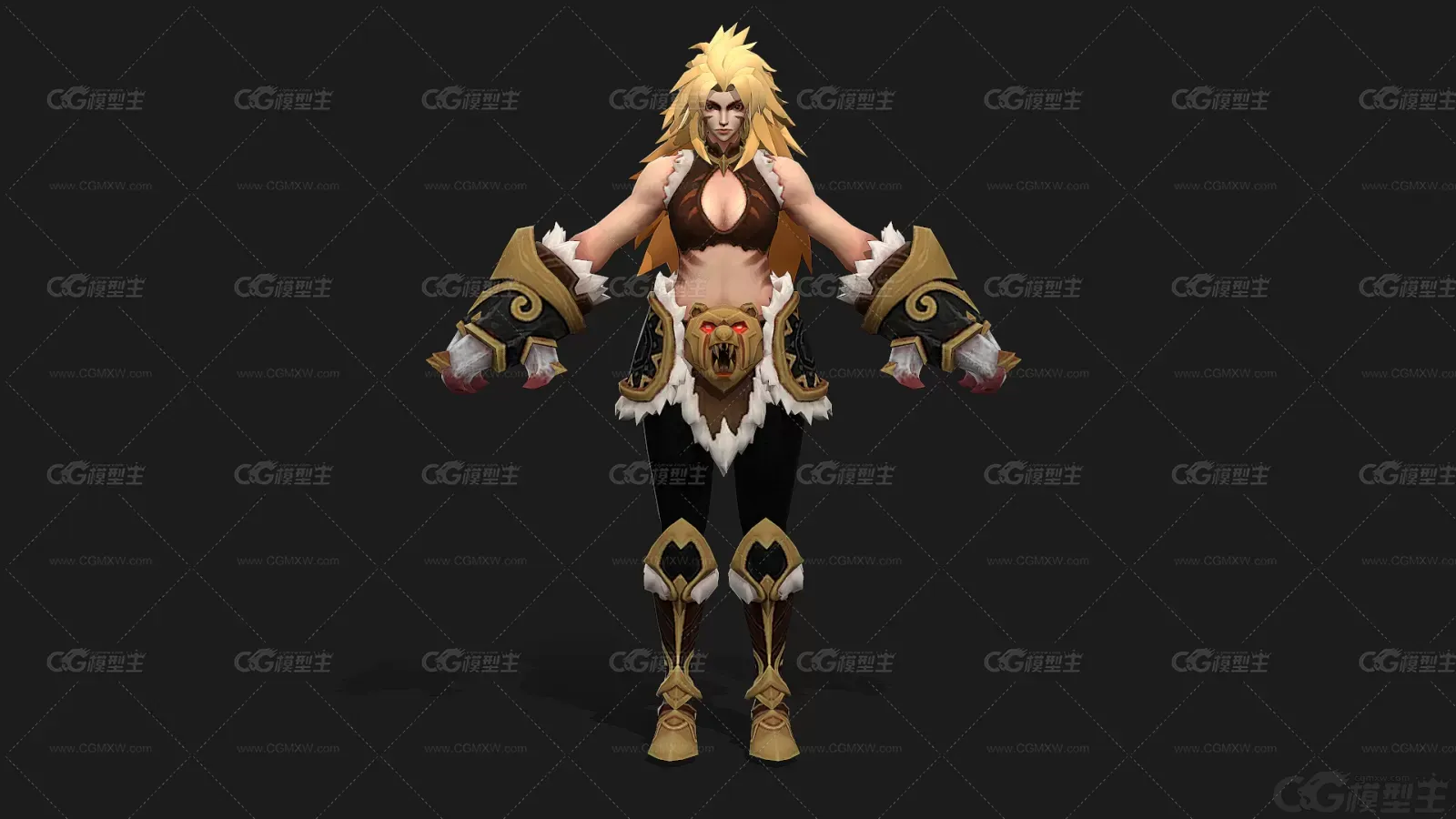 熊女 战士 豹女 部落女战士 女武士 女巫师 女武神 猎人 游侠女侠3D模型-1
