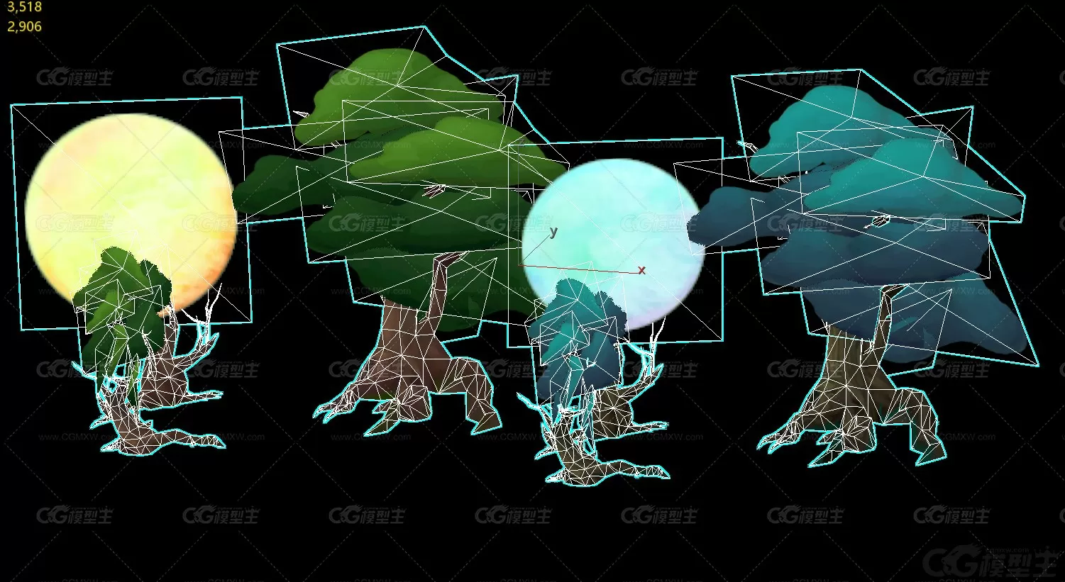 树月  天月神居 月神 圆月 明月树梢3D模型-4