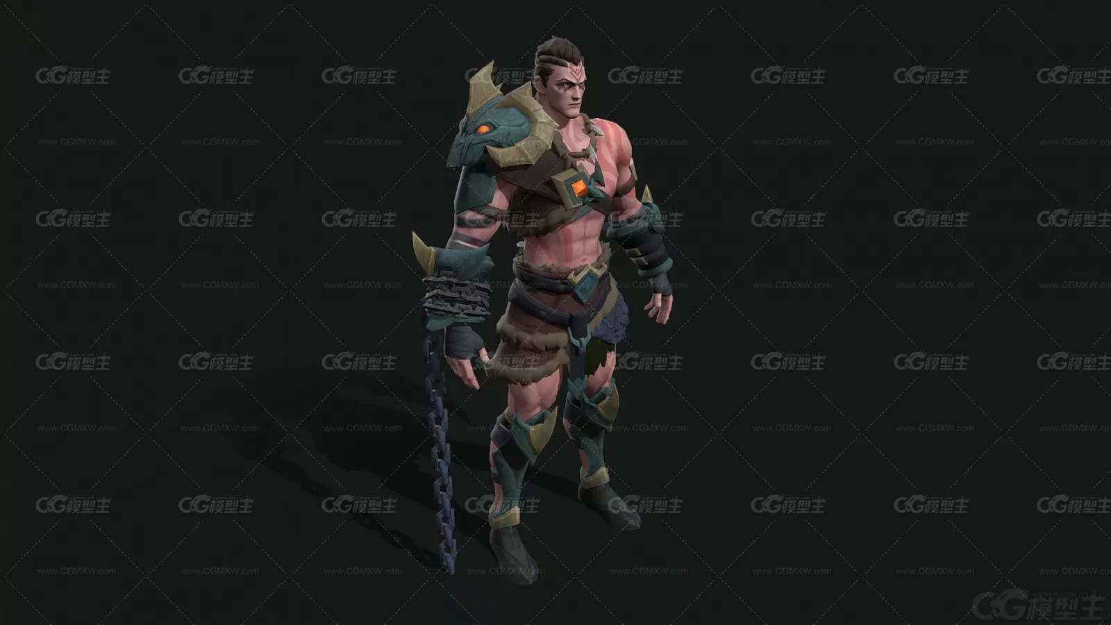 魔幻 魔兽 铠甲武士 男战士 部落战士 勇士 壮汉 肌肉男3D模型-3