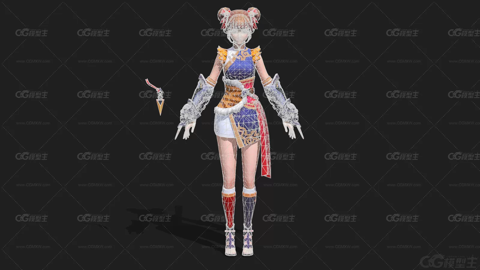 国风 美女 小萝莉 古代美女 女仆 仆人 丫鬟 美女战士 武士 拳王3D模型-2